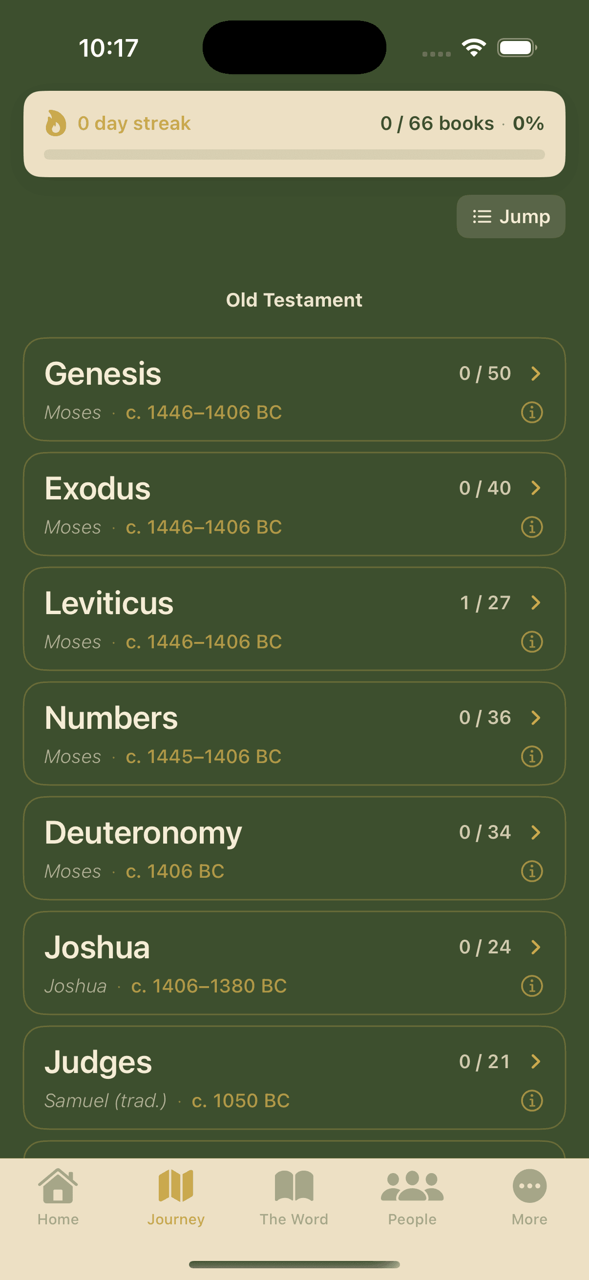 Good Fruit Journey screen showing reading progress through the Old Testament